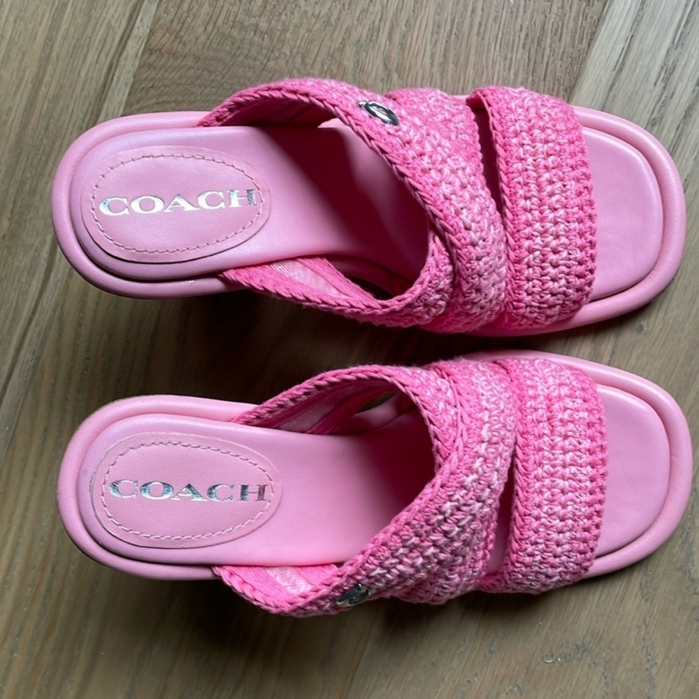 Coach Pink Sandals with Knitted Texture and Sculptural Heel - Picture 2 of 10